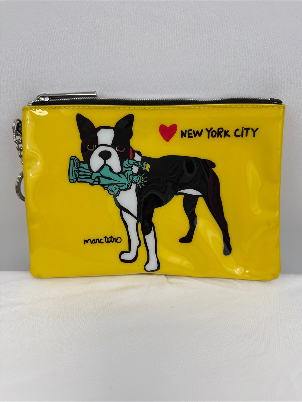 Marc Tetro NYC Boston Terrier Yellow Statue Liberty Zip Pouch